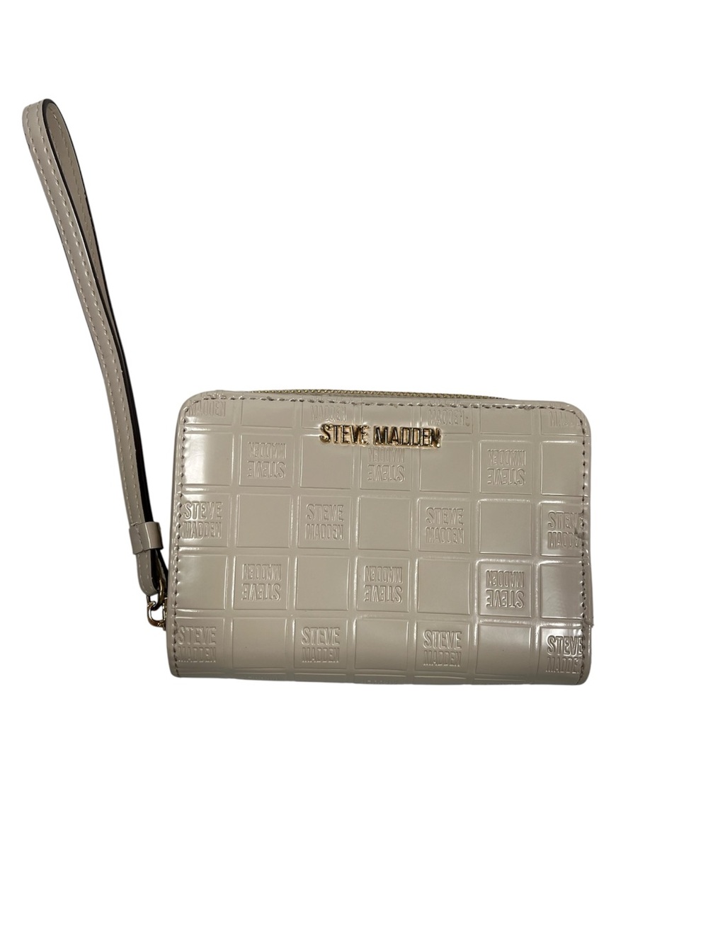 Steve Madden Wallet Embossed  Logo Champagne Gold Zip Around Wristlet Card Slots
